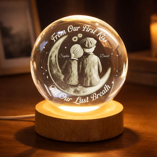 From Our First Kiss Couple Sitting On Moon And Stars - Custom Crystal Globe Lamp - CPL1336_GLAMP