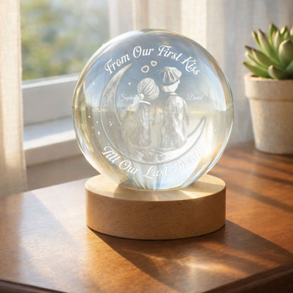 From Our First Kiss Couple Sitting On Moon And Stars - Custom Crystal Globe Lamp - CPL1336_GLAMP