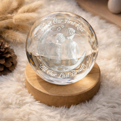 From Our First Kiss Couple Sitting On Moon And Stars - Custom Crystal Globe Lamp - CPL1336_GLAMP