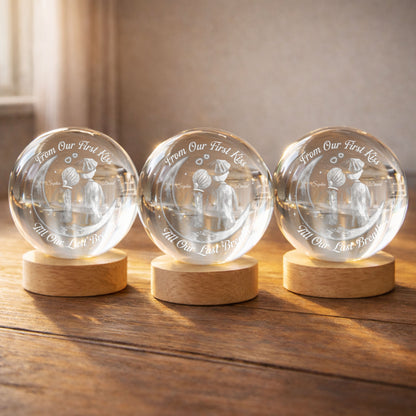 From Our First Kiss Couple Sitting On Moon And Stars - Custom Crystal Globe Lamp - CPL1336_GLAMP