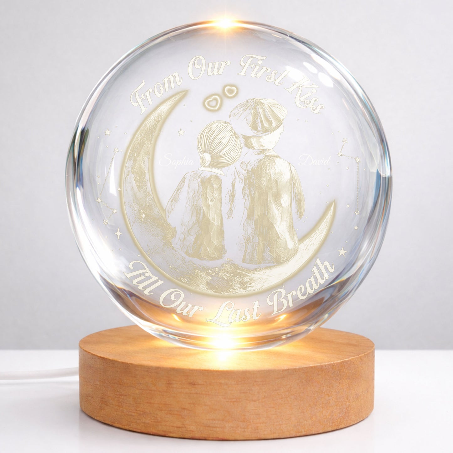 From Our First Kiss Couple Sitting On Moon And Stars - Custom Crystal Globe Lamp - CPL1336_GLAMP