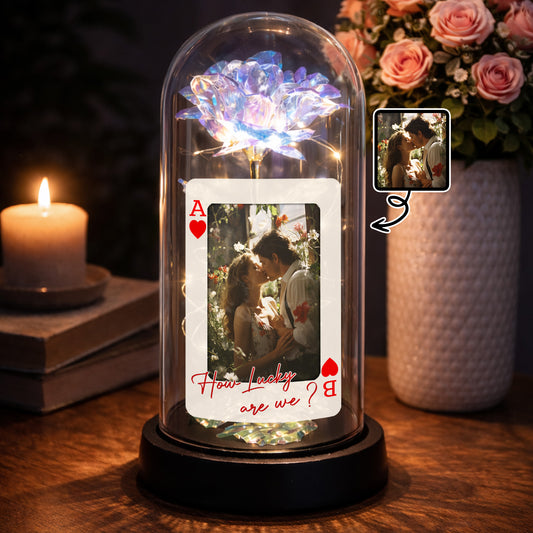 How Lucky Are We Ace Of Hearts Rose Lamp With Custom Photo