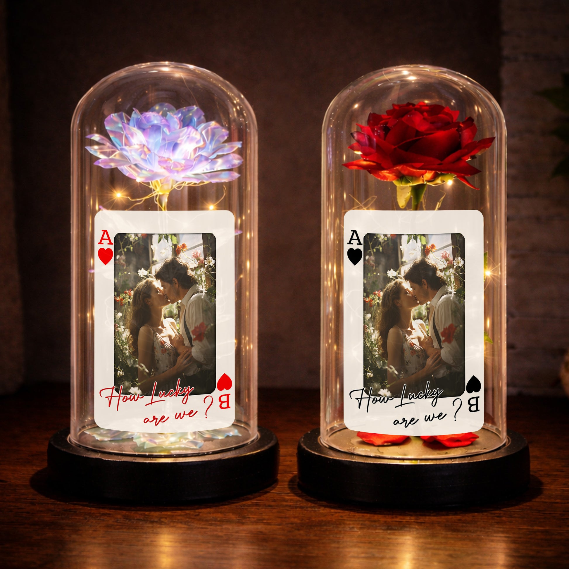 How Lucky Are We Ace Of Hearts Rose Lamp With Custom Photo