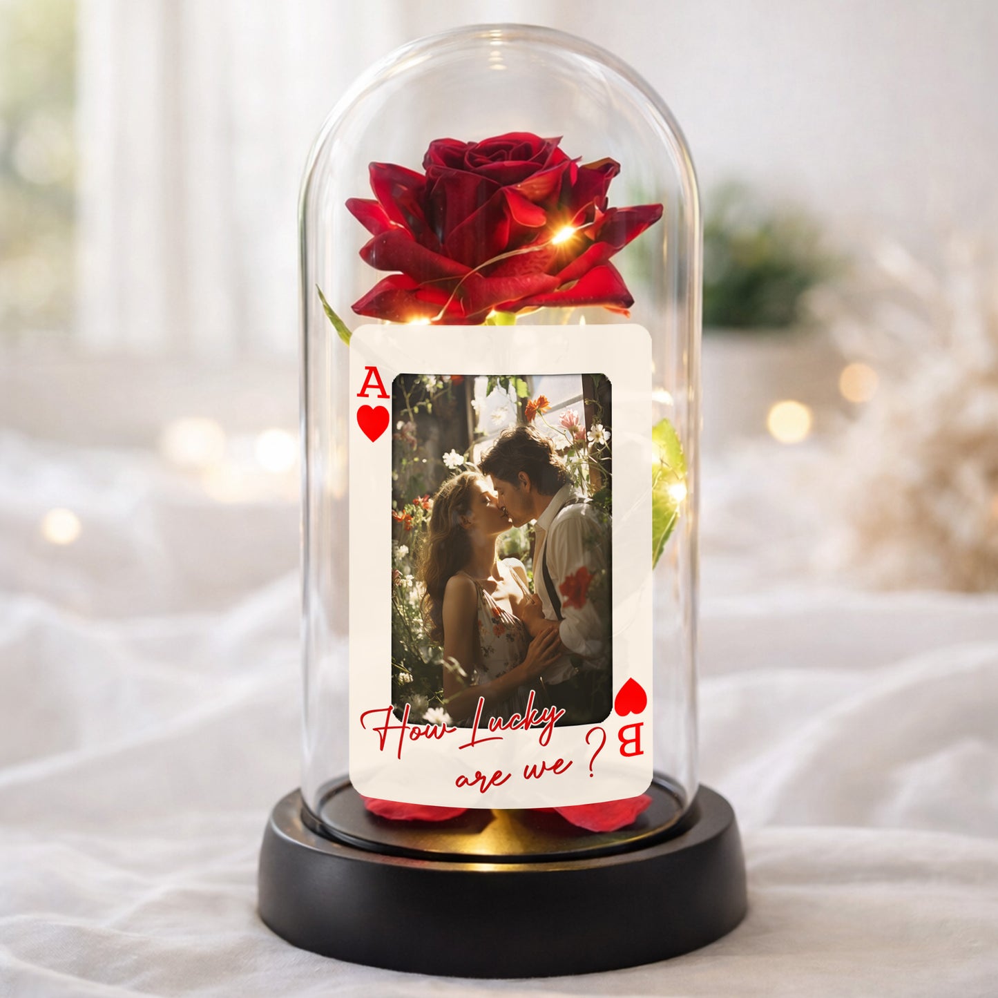 How Lucky Are We Ace Of Hearts Rose Lamp With Custom Photo
