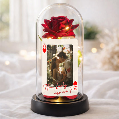 How Lucky Are We Ace Of Hearts Rose Lamp With Custom Photo