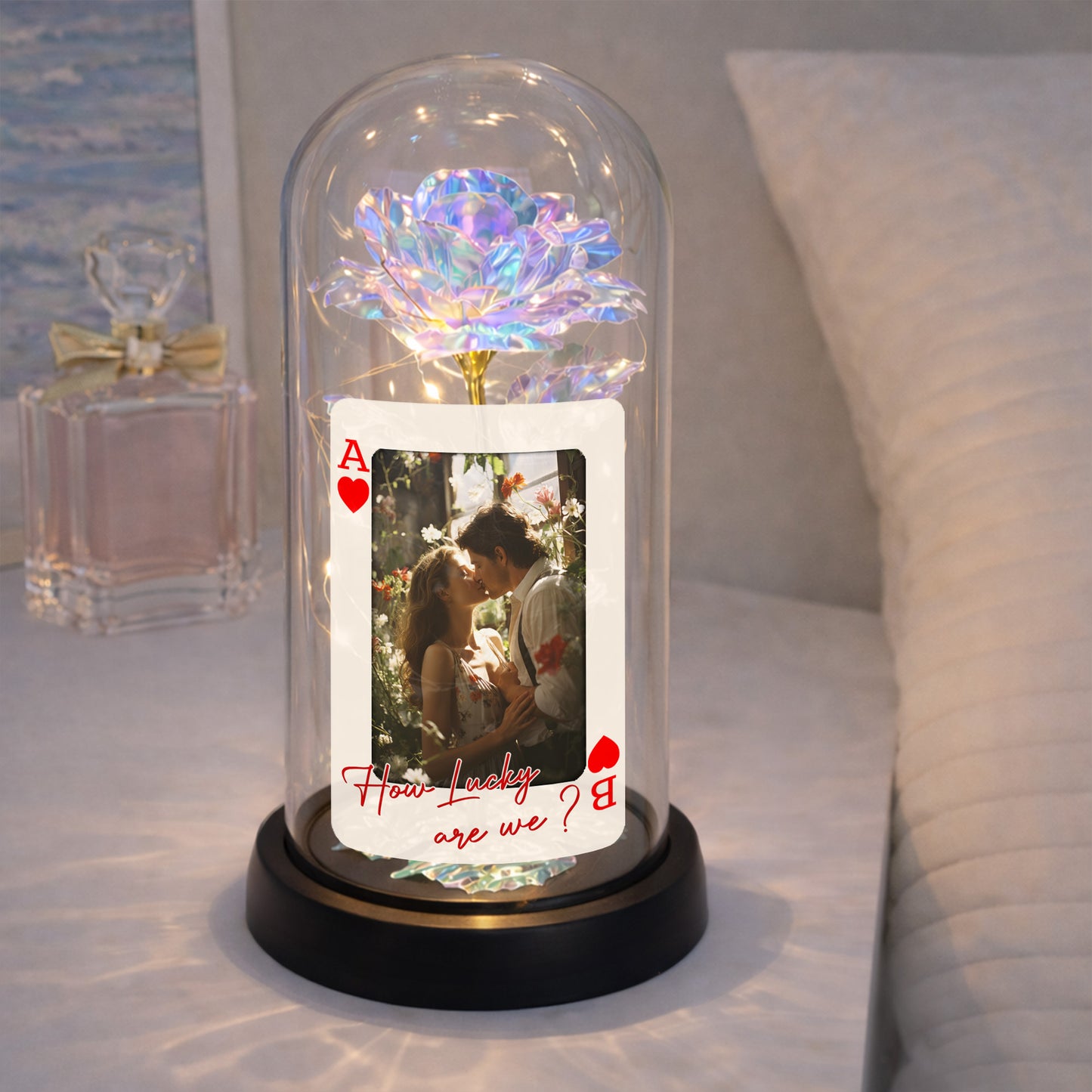 How Lucky Are We Ace Of Hearts Rose Lamp With Custom Photo
