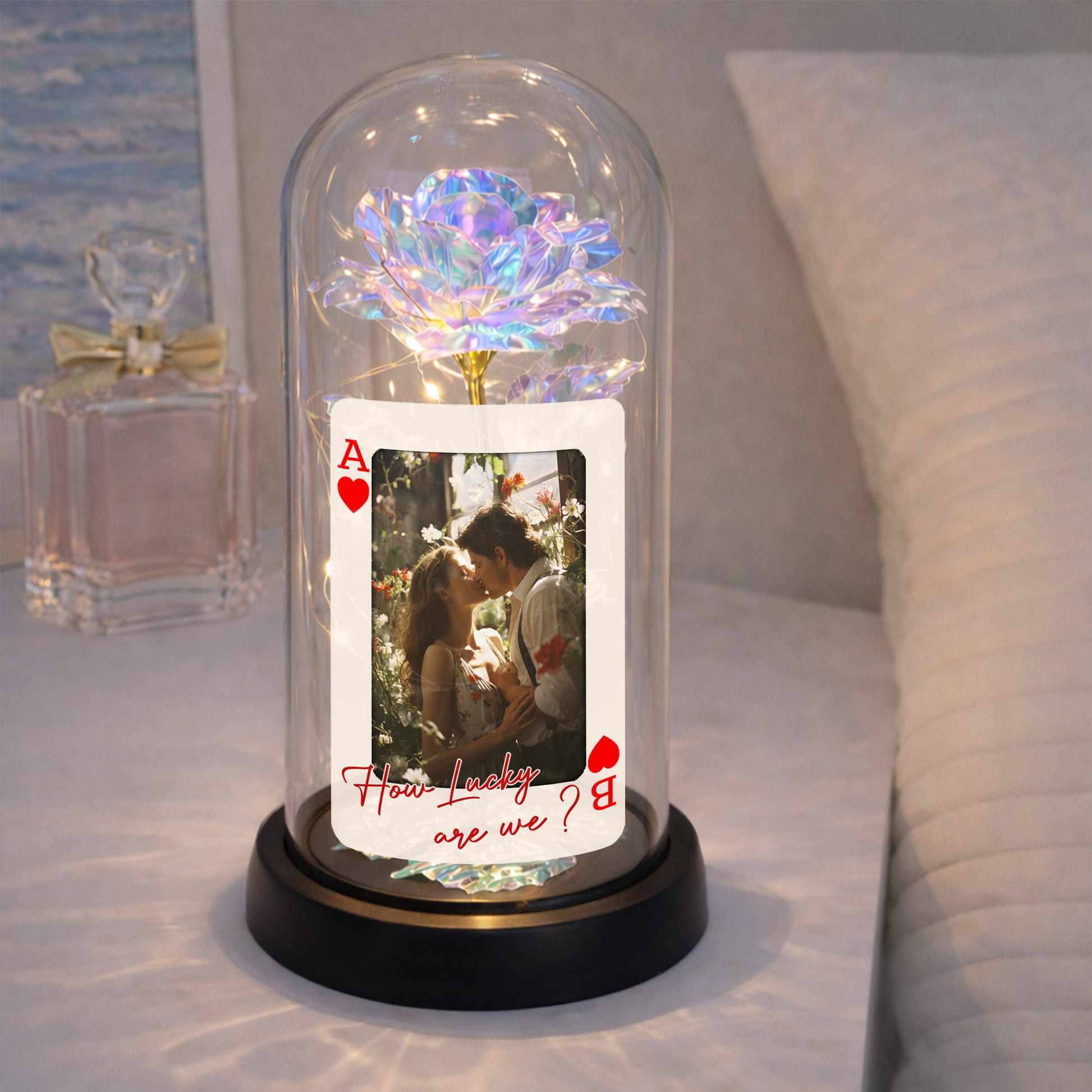 How Lucky Are We Ace Of Hearts Rose Lamp With Custom Photo