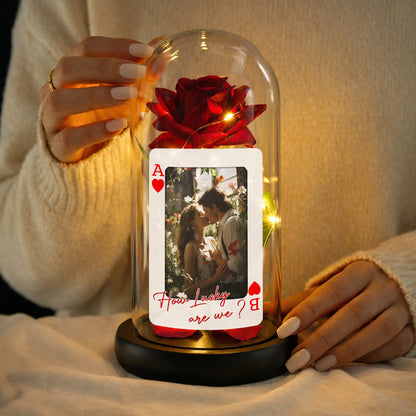 How Lucky Are We Ace Of Hearts Rose Lamp With Custom Photo