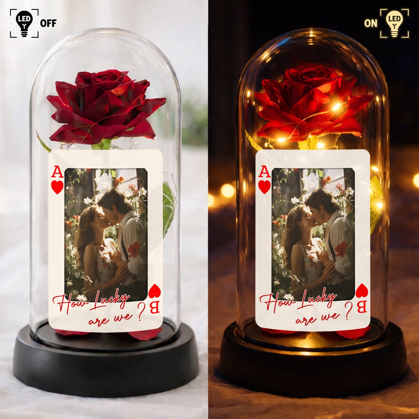 How Lucky Are We Ace Of Hearts Rose Lamp With Custom Photo