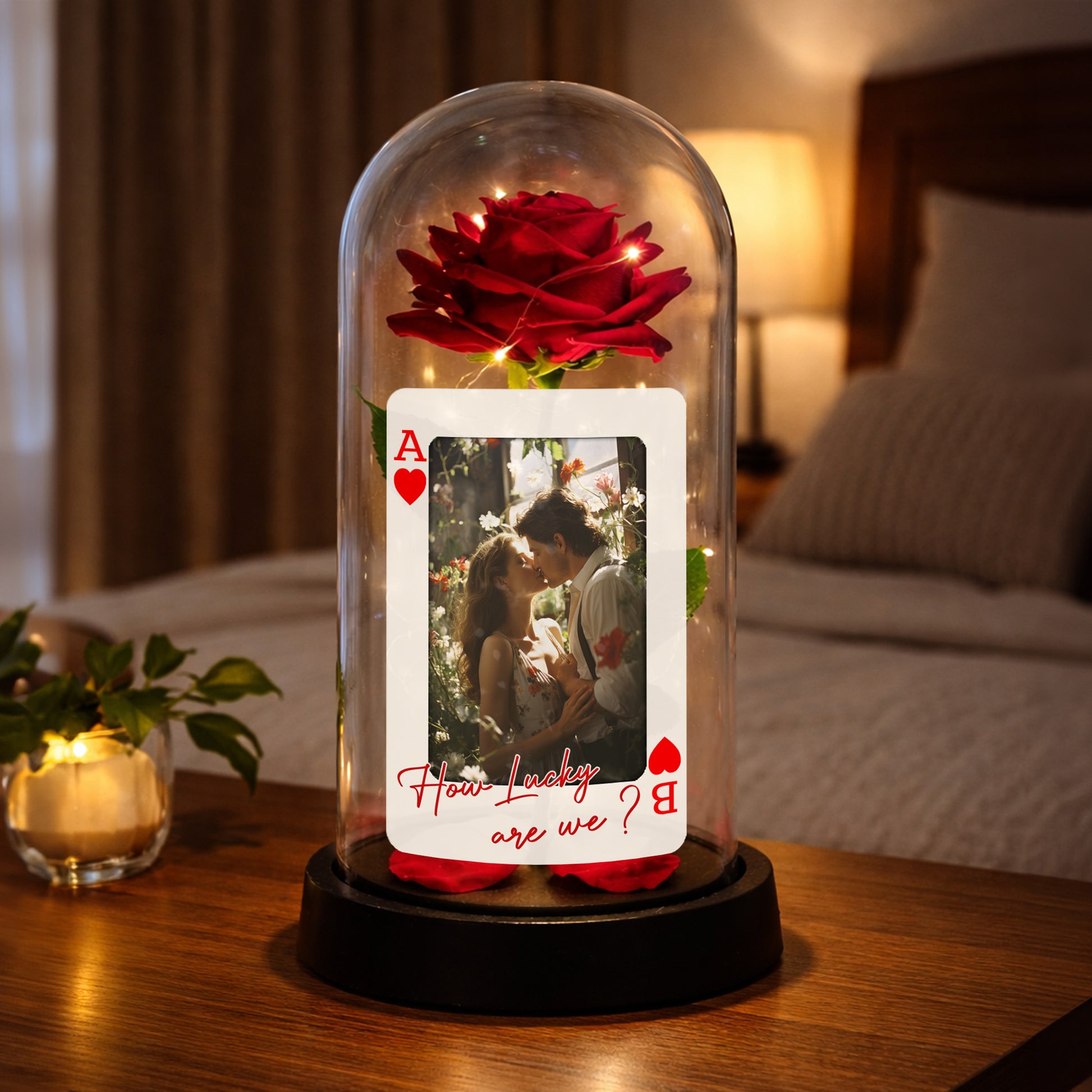 How Lucky Are We Ace Of Hearts Rose Lamp With Custom Photo