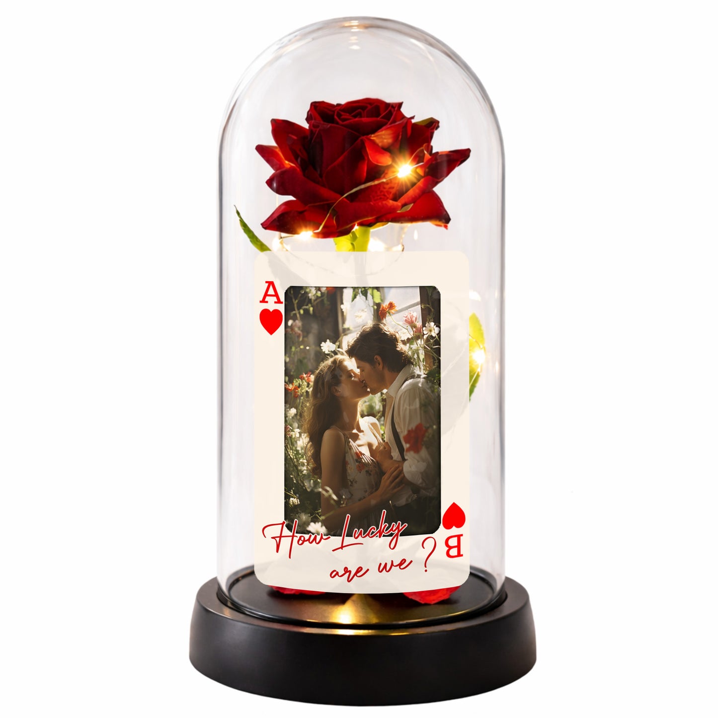 How Lucky Are We Ace Of Hearts Rose Lamp With Custom Photo