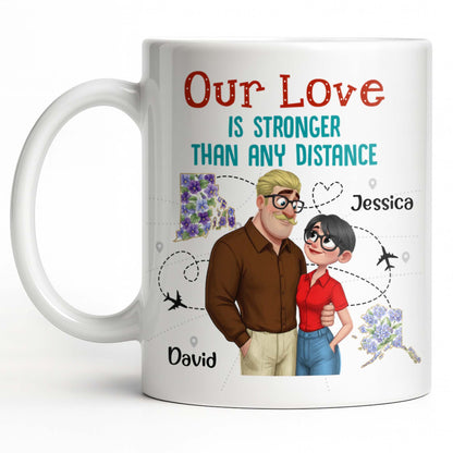 Our Love Is Stronger Than Any Distance Cartoon Couple Mug