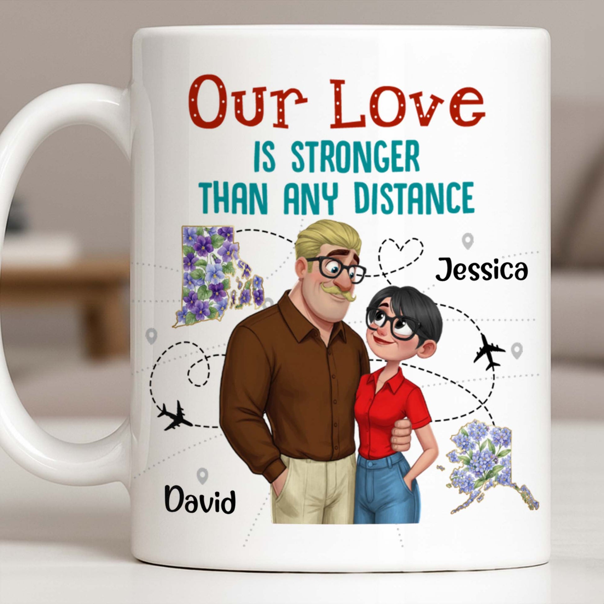 Our Love Is Stronger Than Any Distance Cartoon Couple Mug