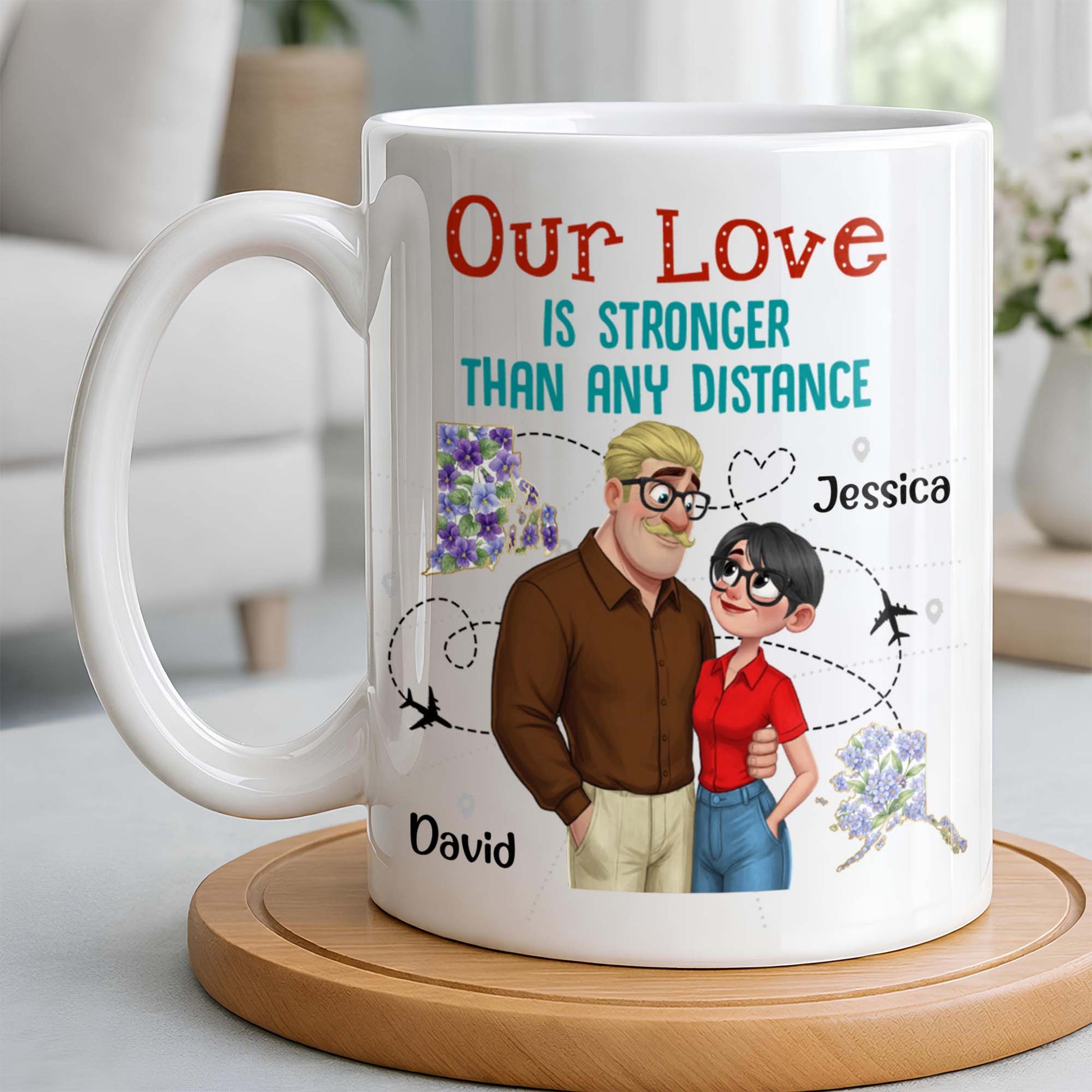 Our Love Is Stronger Than Any Distance Cartoon Couple Mug