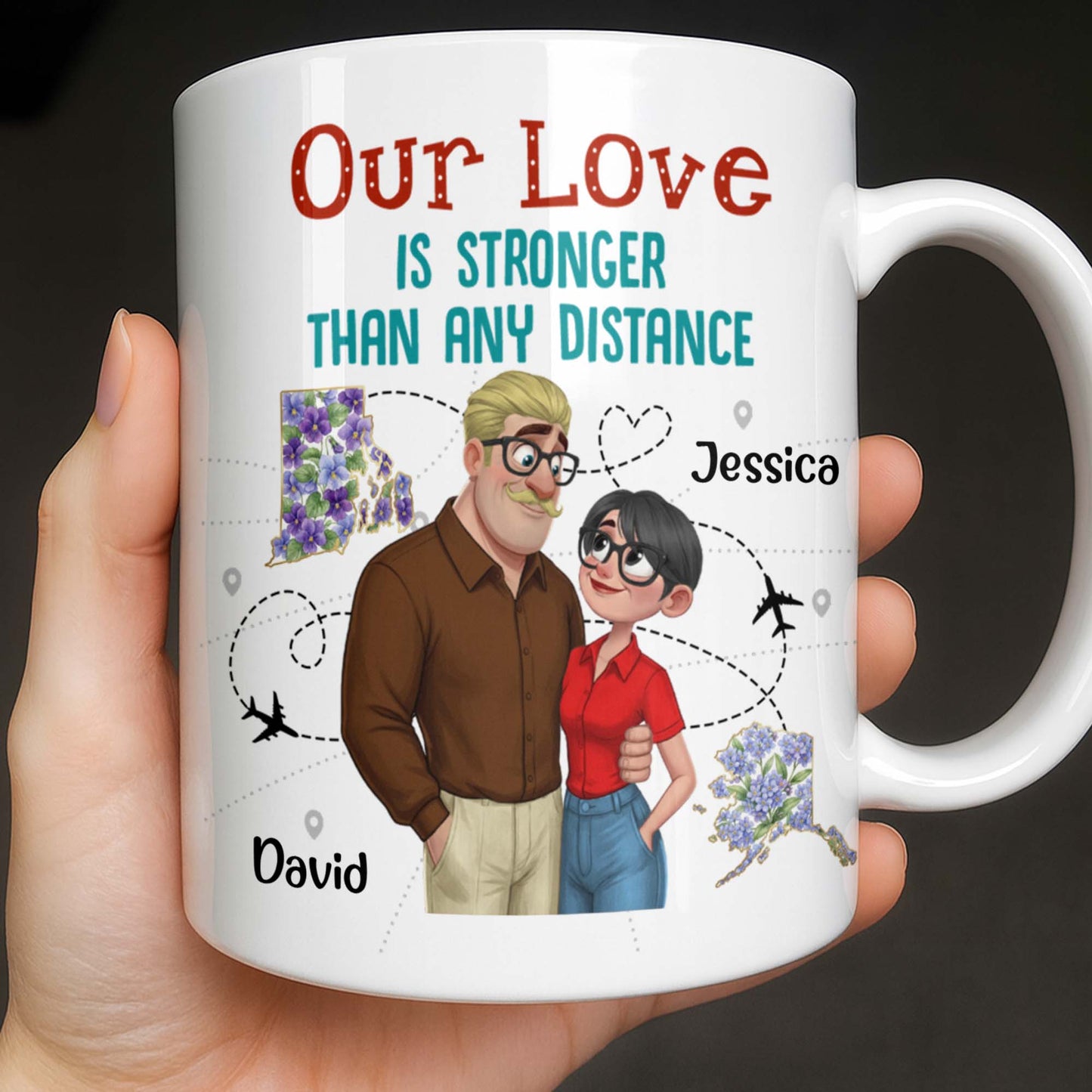 Our Love Is Stronger Than Any Distance Cartoon Couple Mug