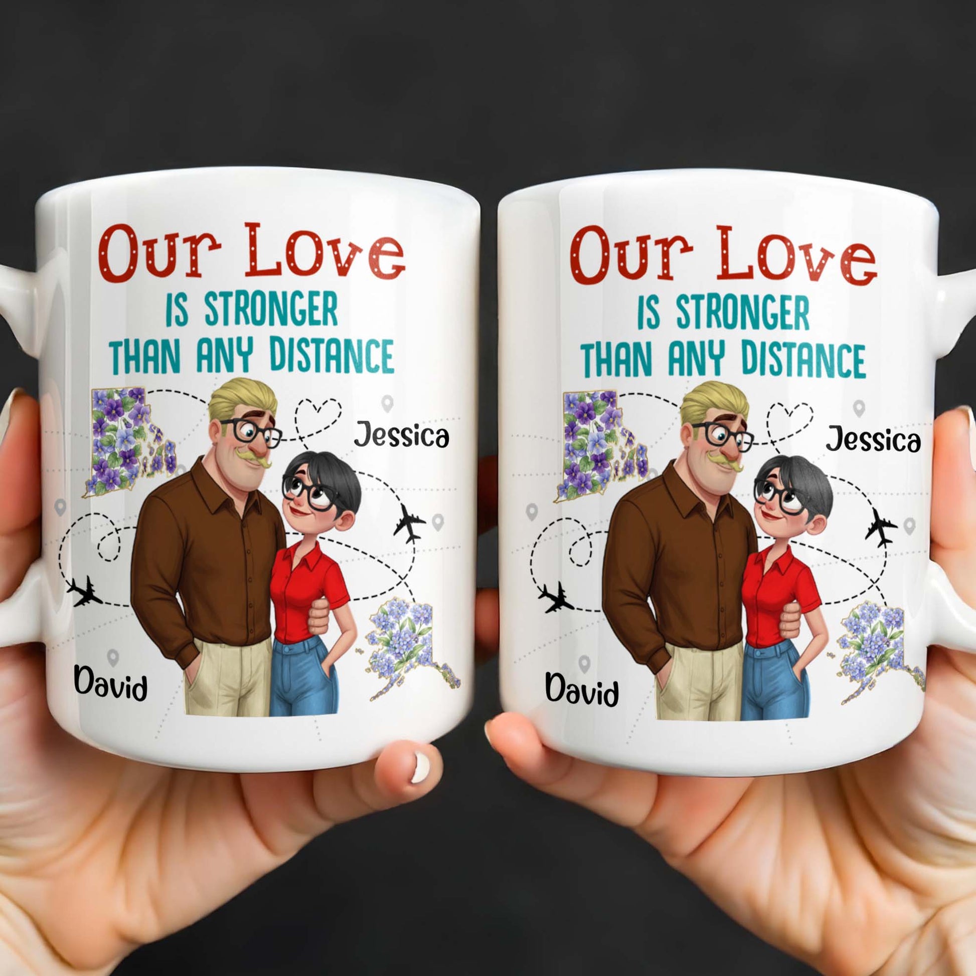 Our Love Is Stronger Than Any Distance Cartoon Couple Mug