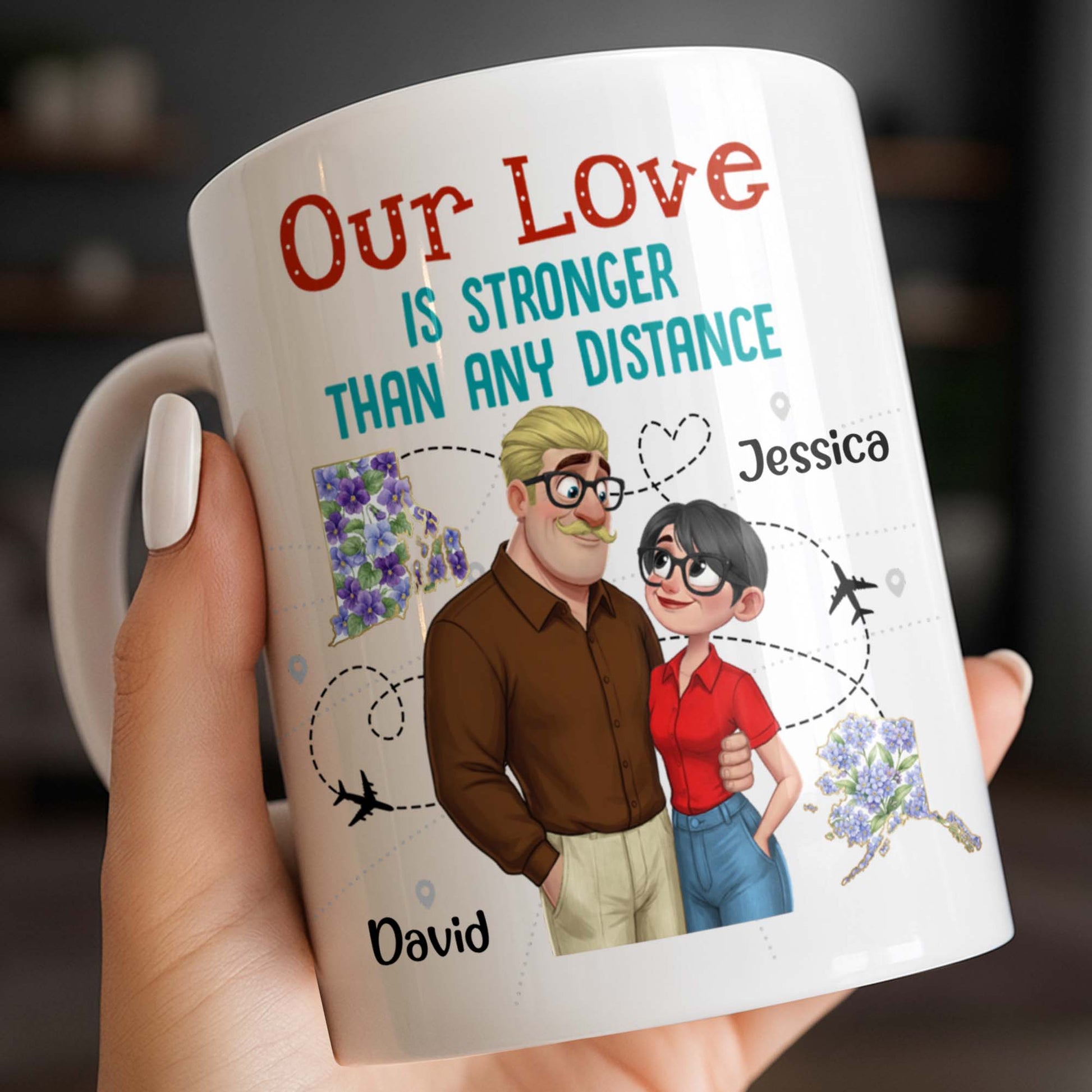Our Love Is Stronger Than Any Distance Cartoon Couple Mug