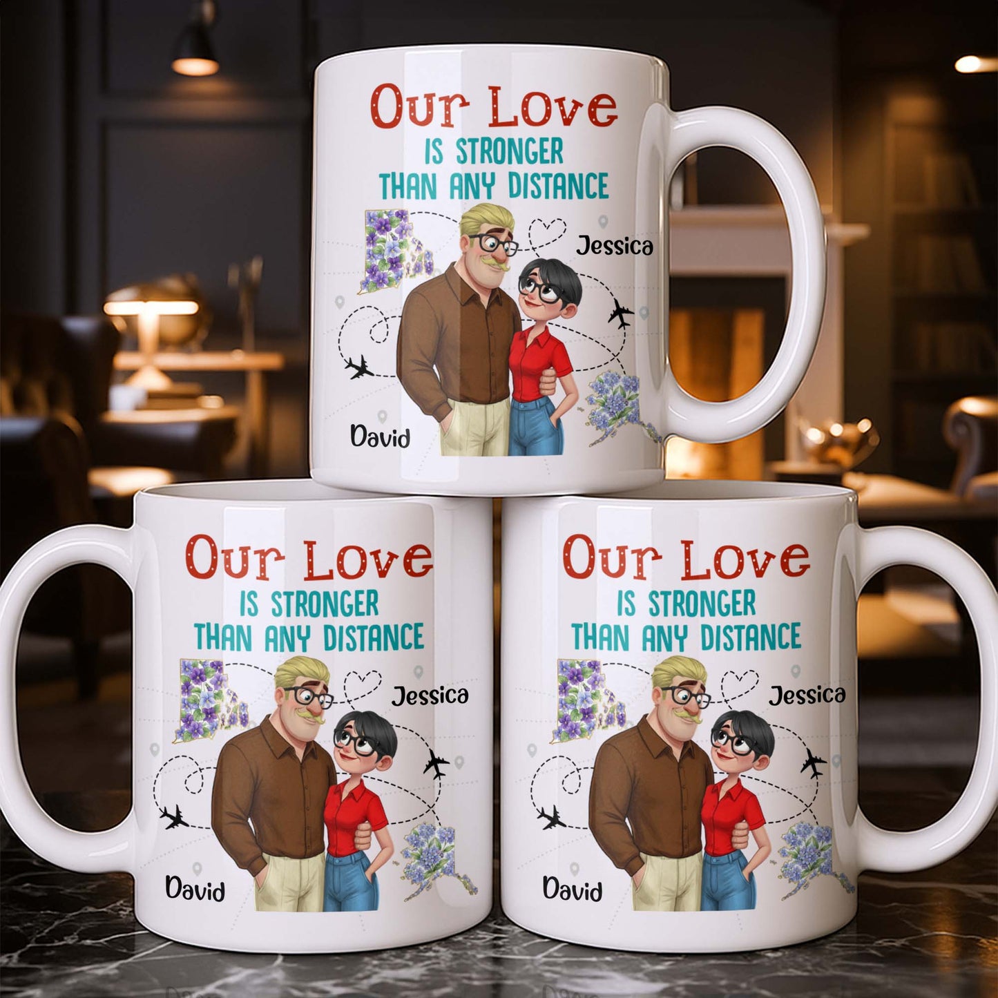 Our Love Is Stronger Than Any Distance Cartoon Couple Mug