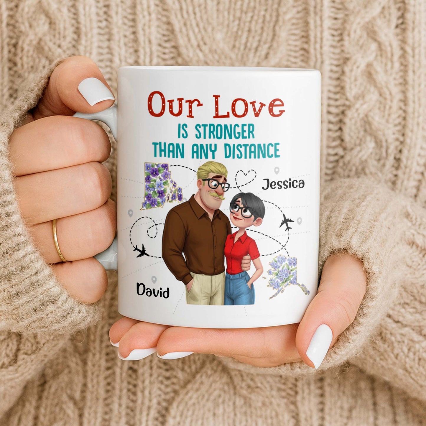 Our Love Is Stronger Than Any Distance Cartoon Couple Mug