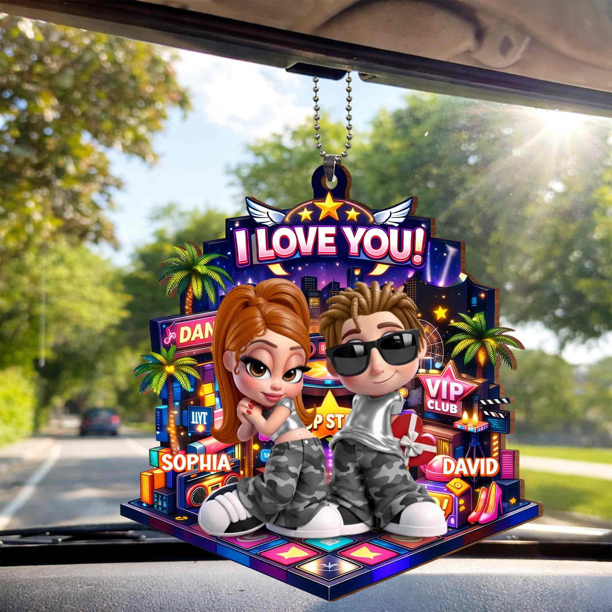 I Love You Couple On Dance Floor With Palm Trees And Stars