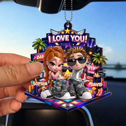 I Love You Couple On Dance Floor With Palm Trees And Stars