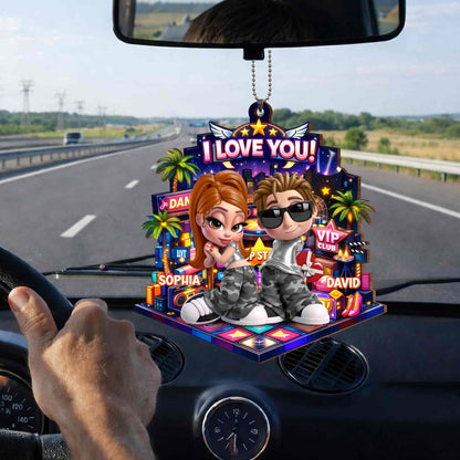 I Love You Couple On Dance Floor With Palm Trees And Stars