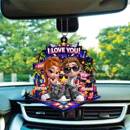 I Love You Couple On Dance Floor With Palm Trees And Stars