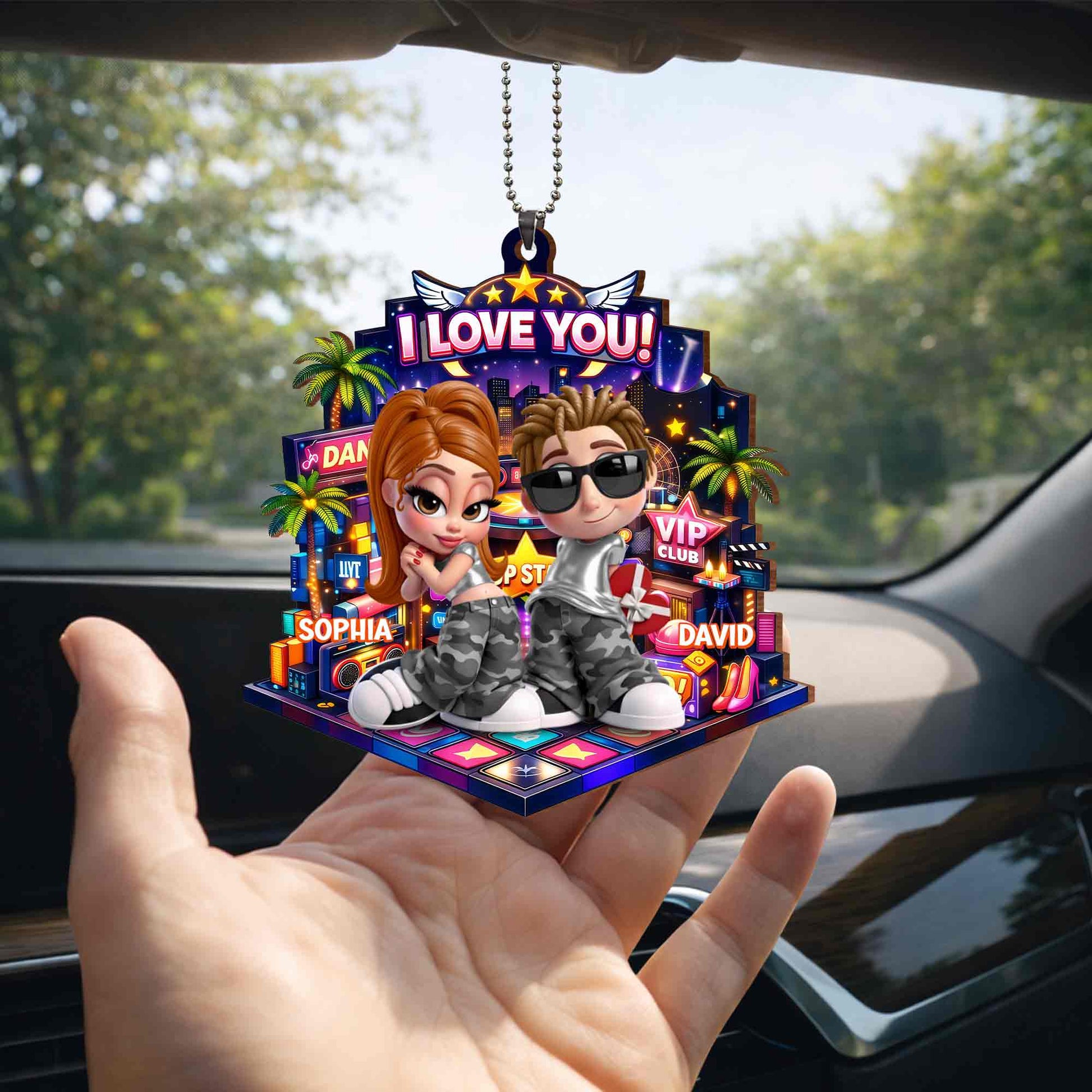 I Love You Couple On Dance Floor With Palm Trees And Stars