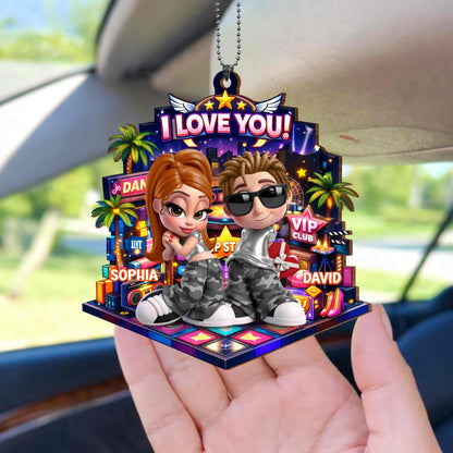 I Love You Couple On Dance Floor With Palm Trees And Stars