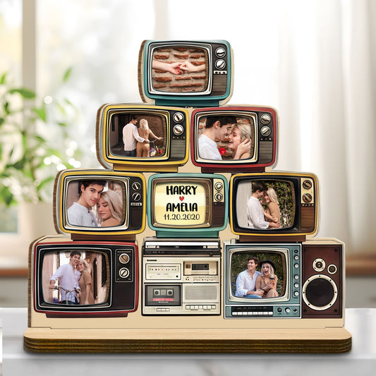 Celebrate Special Memories With Vintage TV Photo Display - Personalized Custom 2-Layer Wood Plaque With Flat Base - CPL1347_WPLA