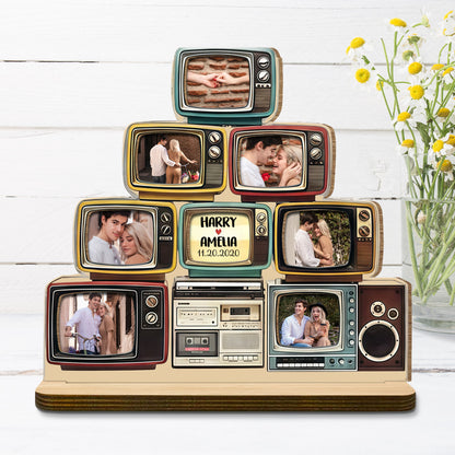 Celebrate Special Memories With Vintage TV Photo Display - Personalized Custom 2-Layer Wood Plaque With Flat Base - CPL1347_WPLA