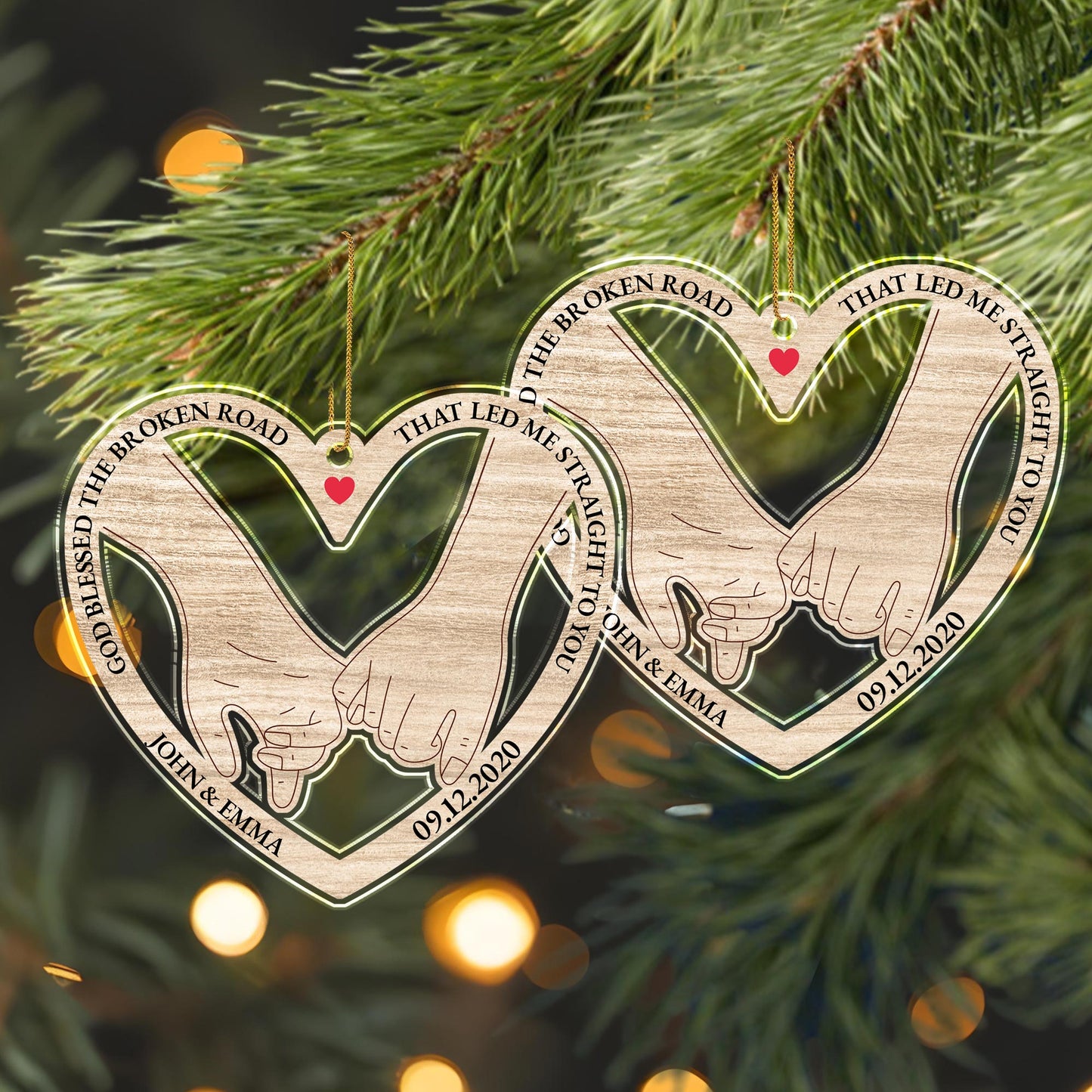 God Blessed The Broken Road, Joined Hands With Heart - Personalized Custom Acrylic Ornament, Christmas Gift - CPL134_ACO