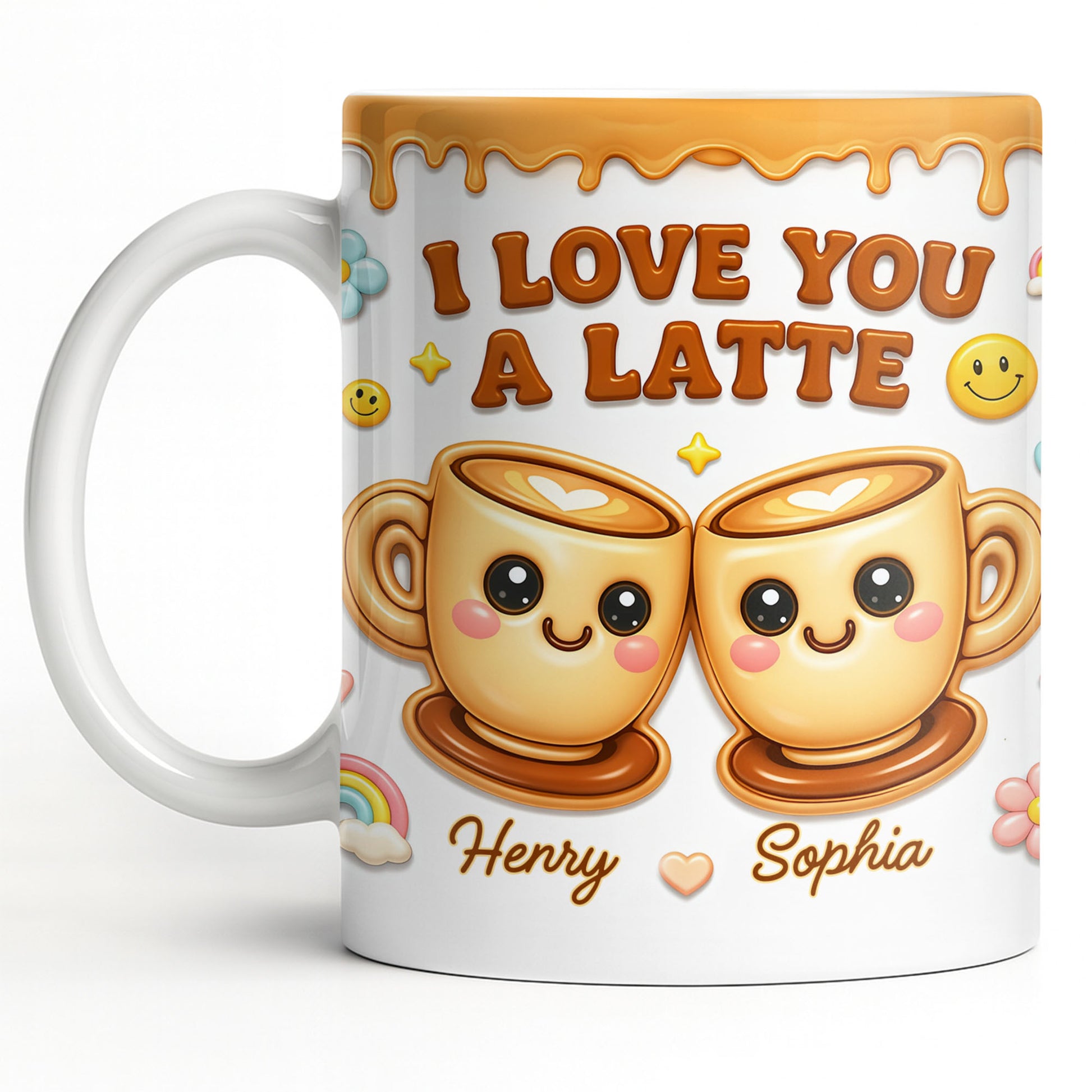 I Love You A Latte With Cute Coffee Cups And Smiley Faces