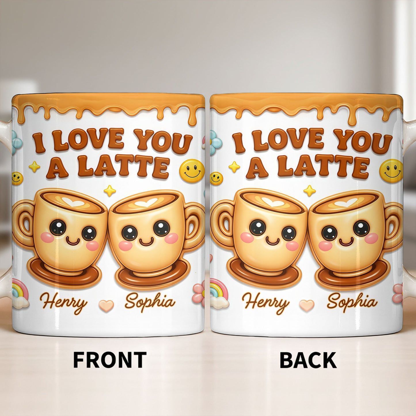 I Love You A Latte With Cute Coffee Cups And Smiley Faces