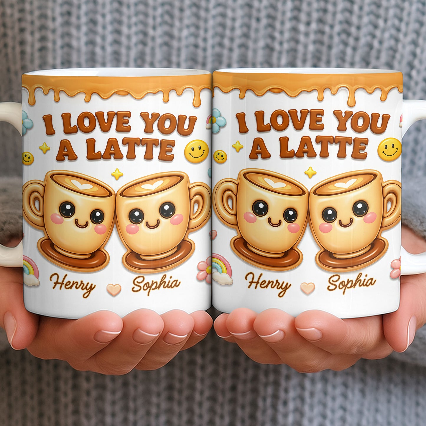 I Love You A Latte With Cute Coffee Cups And Smiley Faces