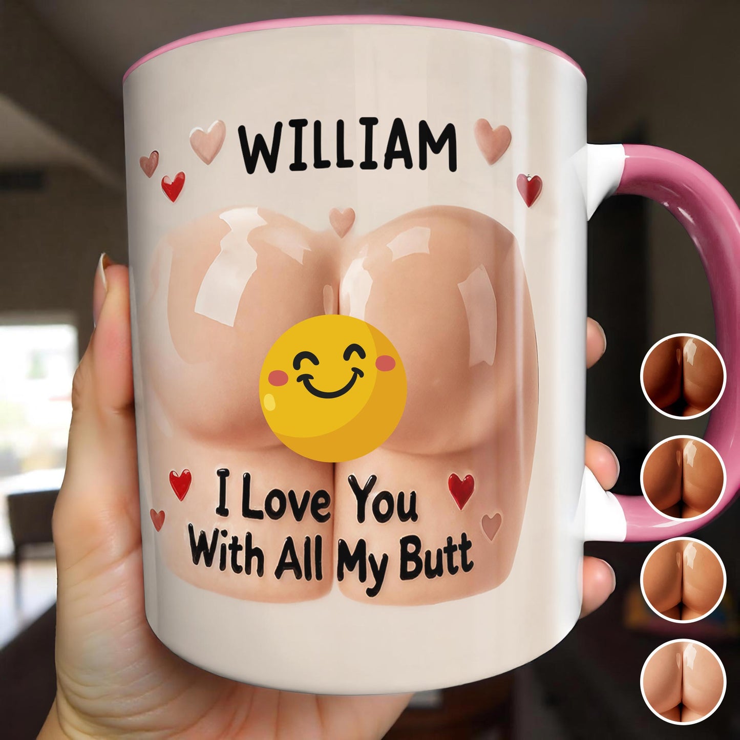 I Love You With All My Butt, Hearts Design - Personalized Custom Accent Mug - CPL1357_AMUG