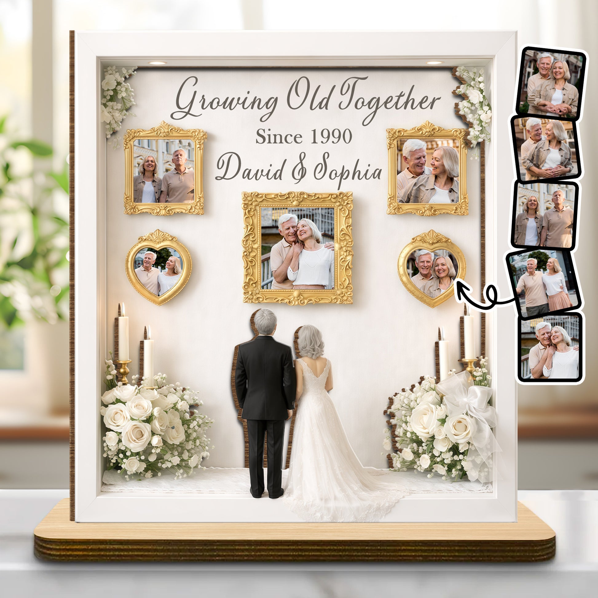 Growing Old Together, Candles, Flowers, Framed Photos