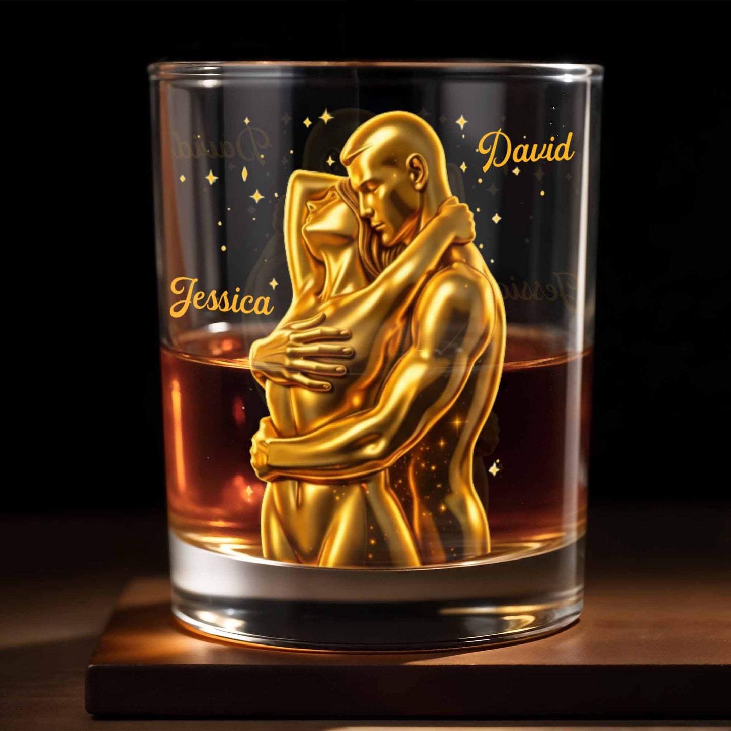 Our Love Is Golden Hugging Couple With Stars