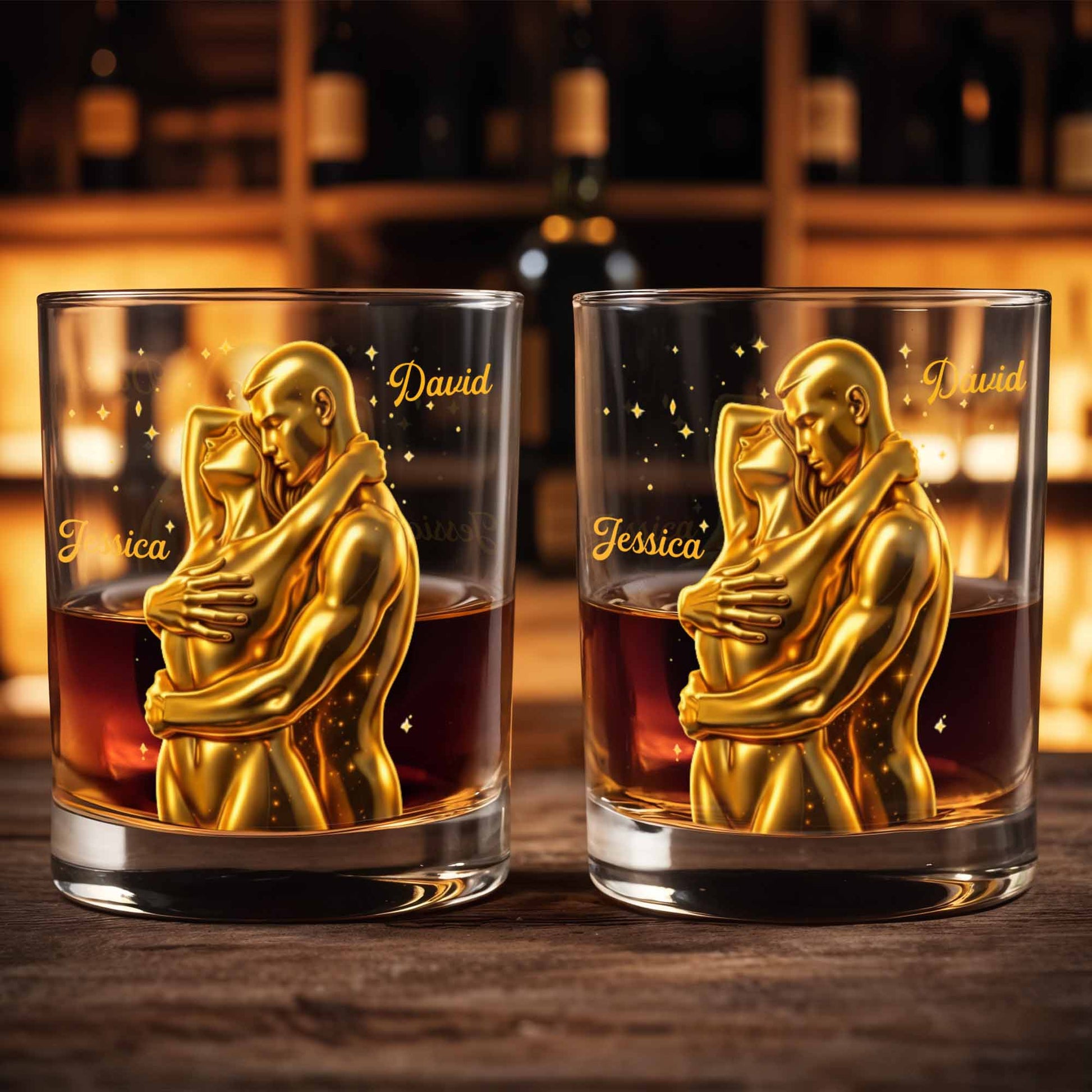 Our Love Is Golden Hugging Couple With Stars