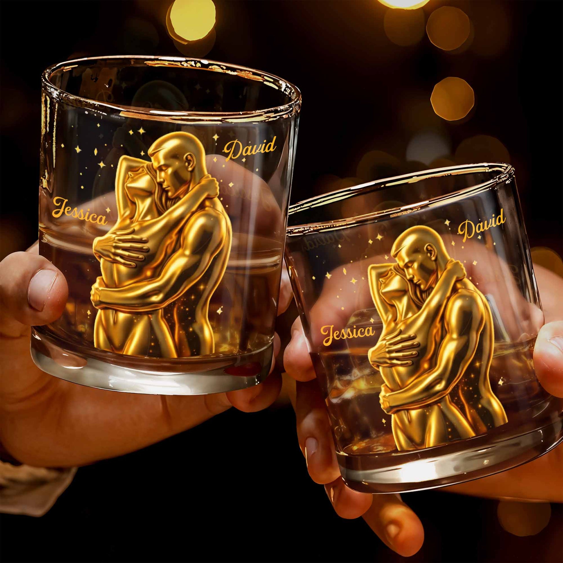 Our Love Is Golden Hugging Couple With Stars