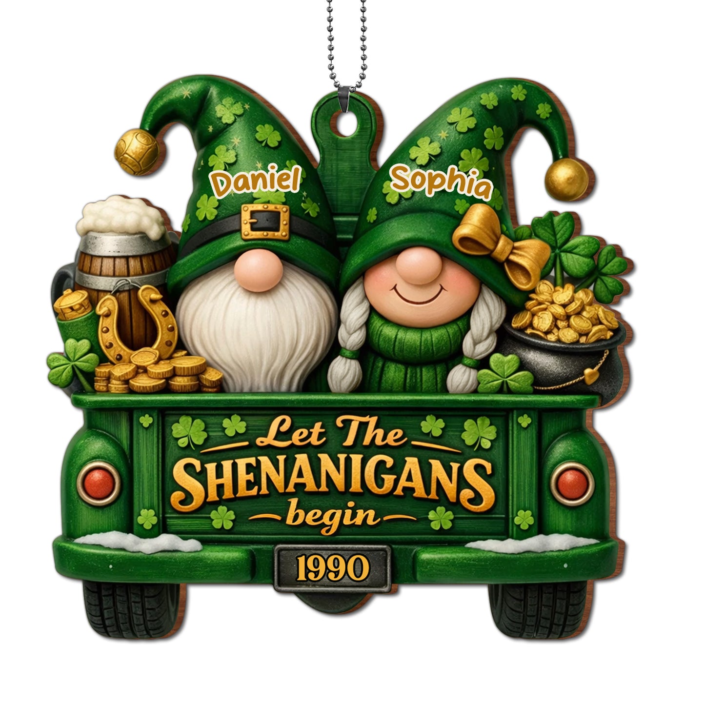 Let The Shenanigans Begin Gnomes In Green Truck With Shamrocks