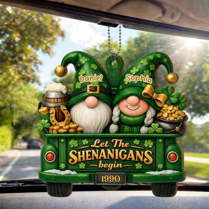 Let The Shenanigans Begin Gnomes In Green Truck With Shamrocks