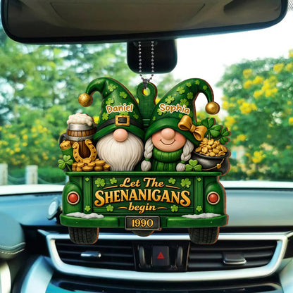 Let The Shenanigans Begin Gnomes In Green Truck With Shamrocks