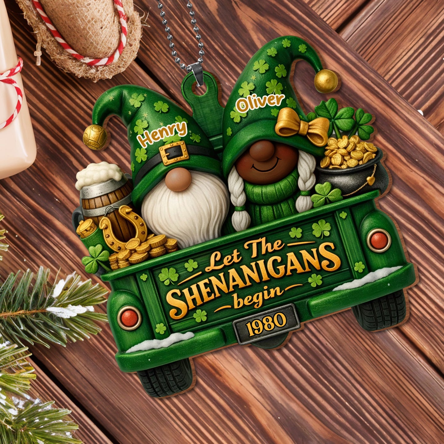 Let The Shenanigans Begin Gnomes In Green Truck With Shamrocks