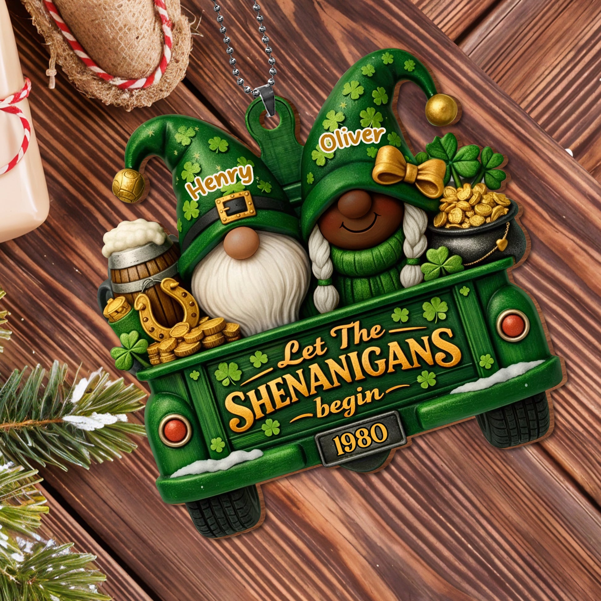 Let The Shenanigans Begin Gnomes In Green Truck With Shamrocks
