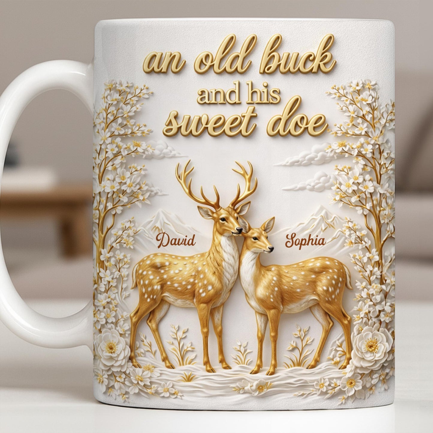 An Old Buck And His Sweet Doe With Deer And Flowers