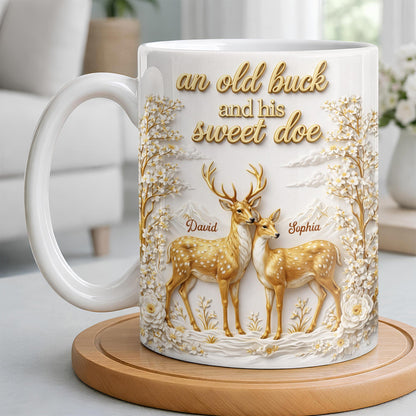 An Old Buck And His Sweet Doe With Deer And Flowers