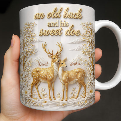 An Old Buck And His Sweet Doe With Deer And Flowers