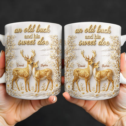 An Old Buck And His Sweet Doe With Deer And Flowers