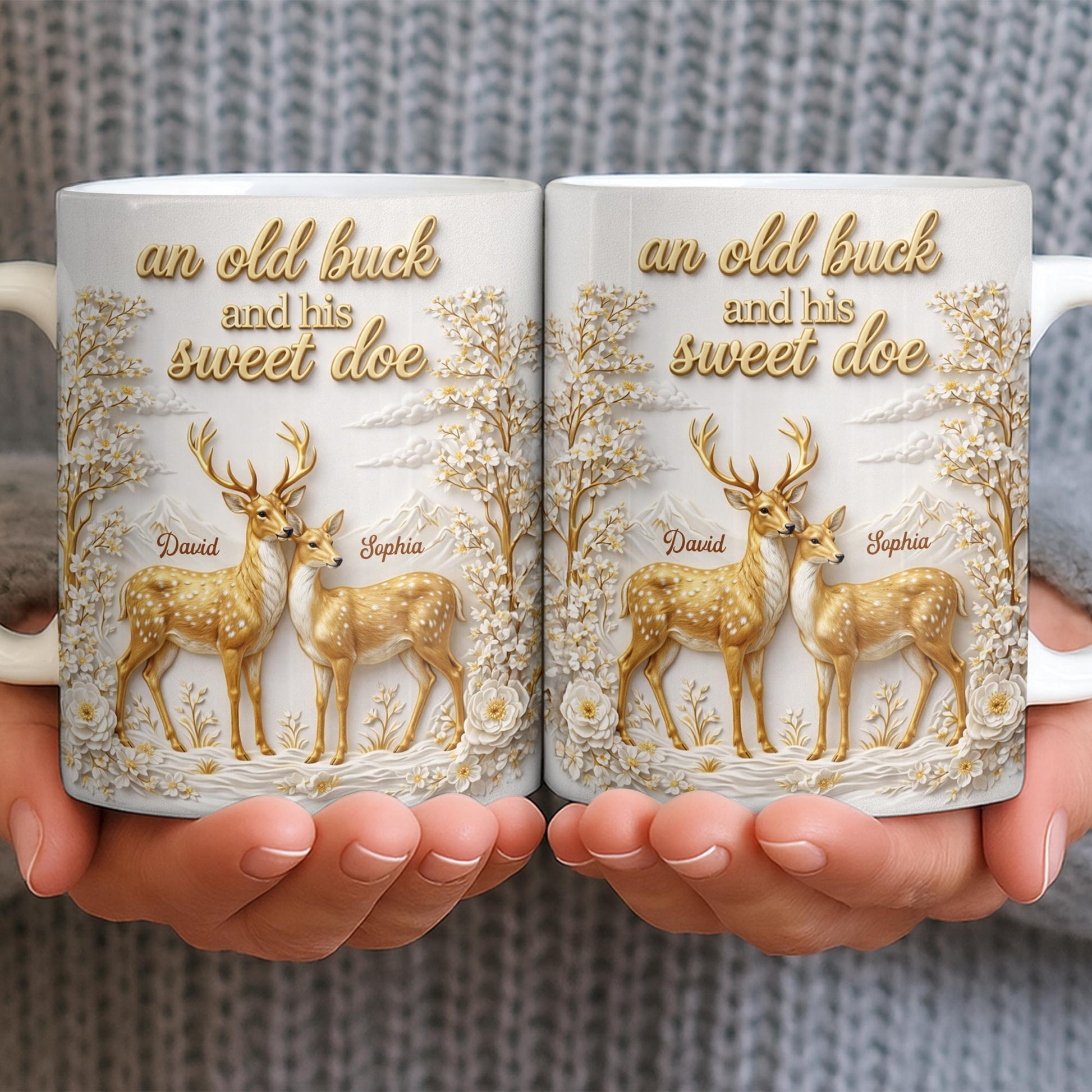 An Old Buck And His Sweet Doe With Deer And Flowers